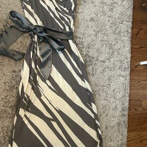 Elegant Gray and White Striped Dress